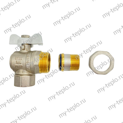 Кран шаровый угловой с американкой 3/4